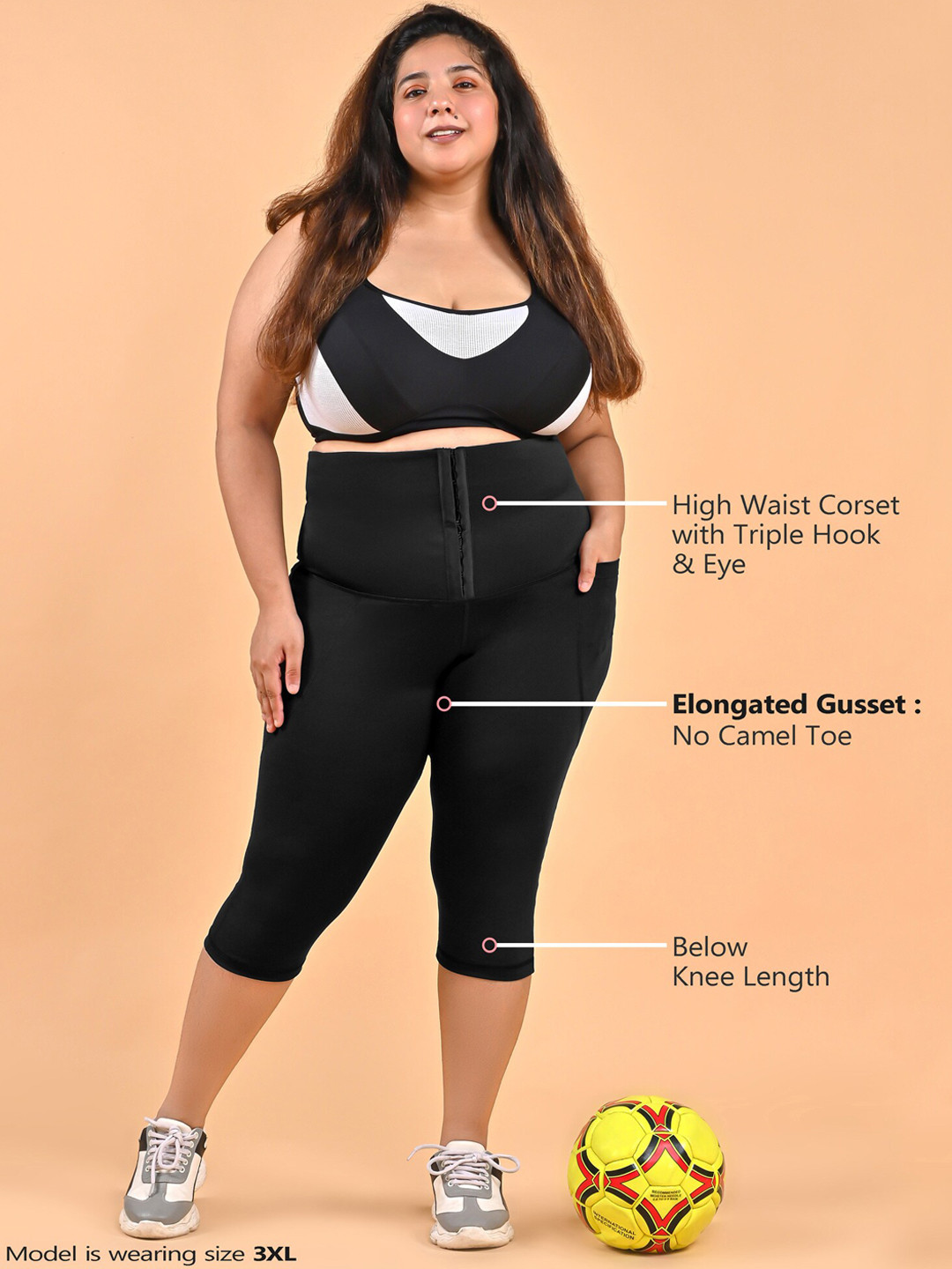 

Bellofox Women Black Solid High-Waist Corset Yoga Capri Tights