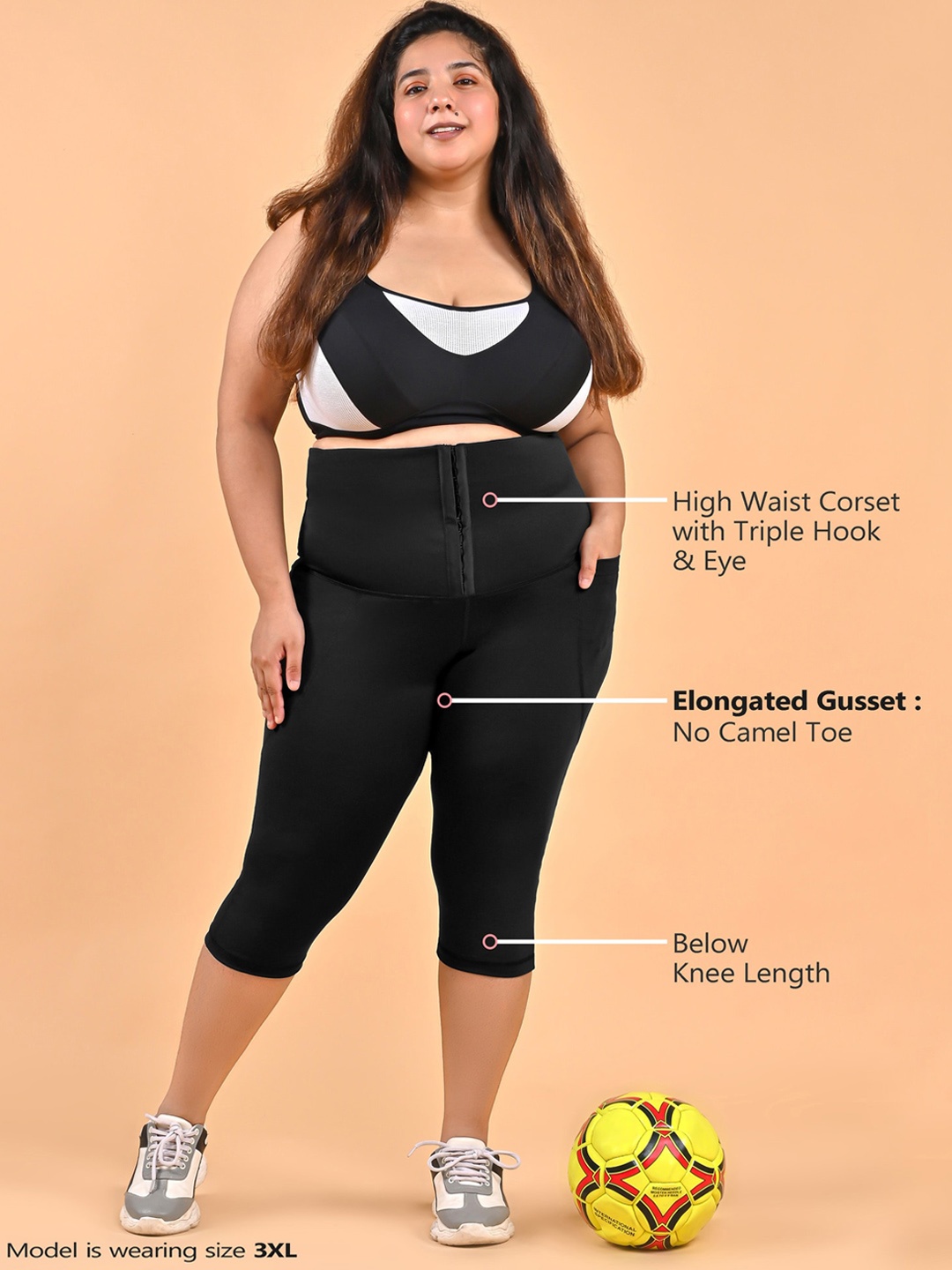 

Bellofox Women Plus Size Black Solid Capri Tights