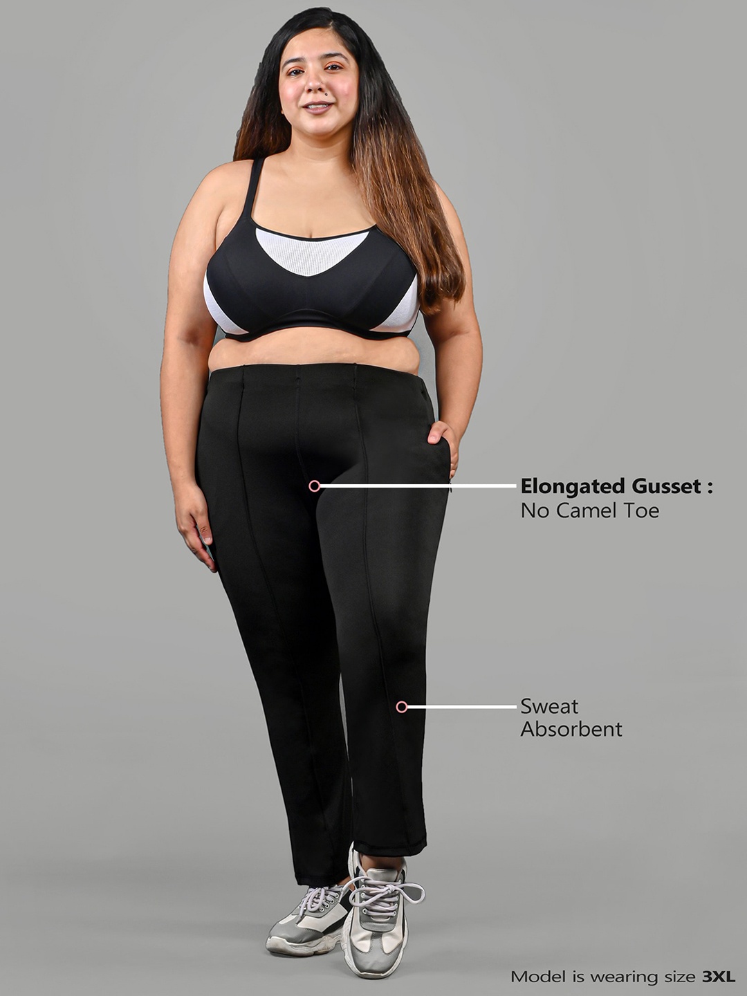 

Bellofox Women Plus Size Black Solid High Waist No-dig Yoga Track Pant