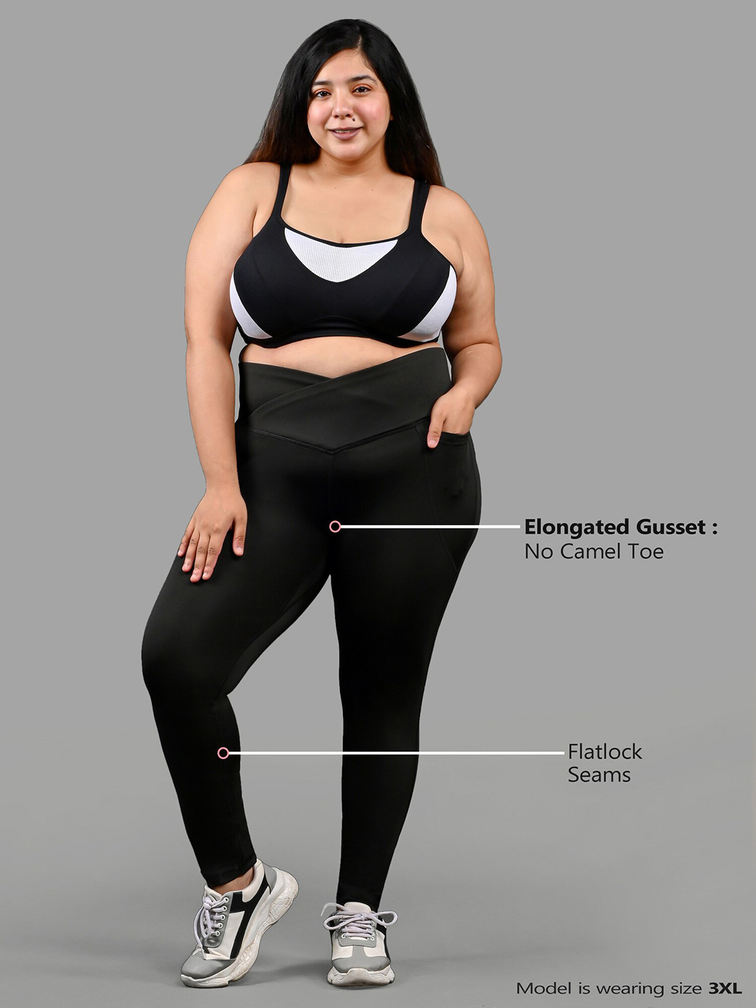 

Bellofox Women Plus Size Black Solid Criss-Cross Waist Tights
