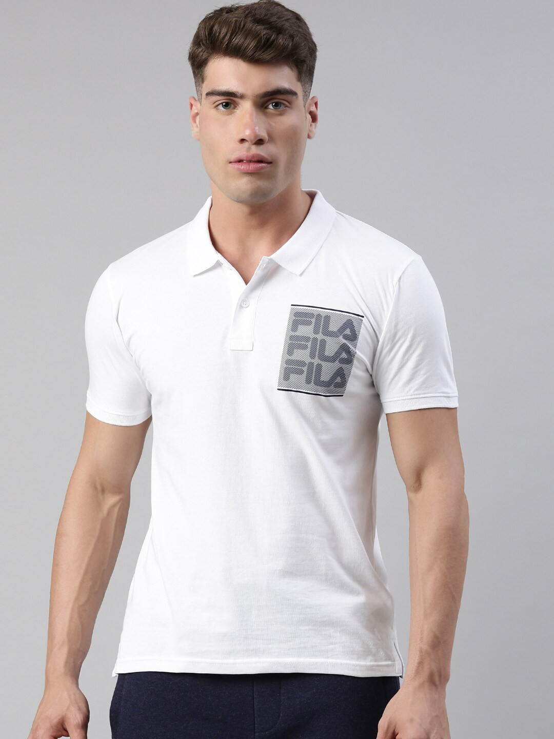

FILA Men White Polo Collar Organic Cotton T-shirt