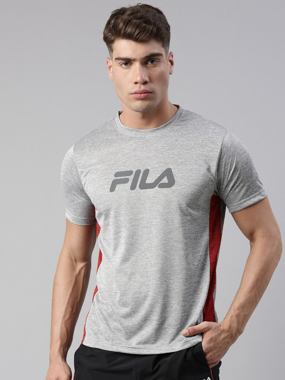 

FILA Men Grey Typography Striped Organic Cotton T-shirt