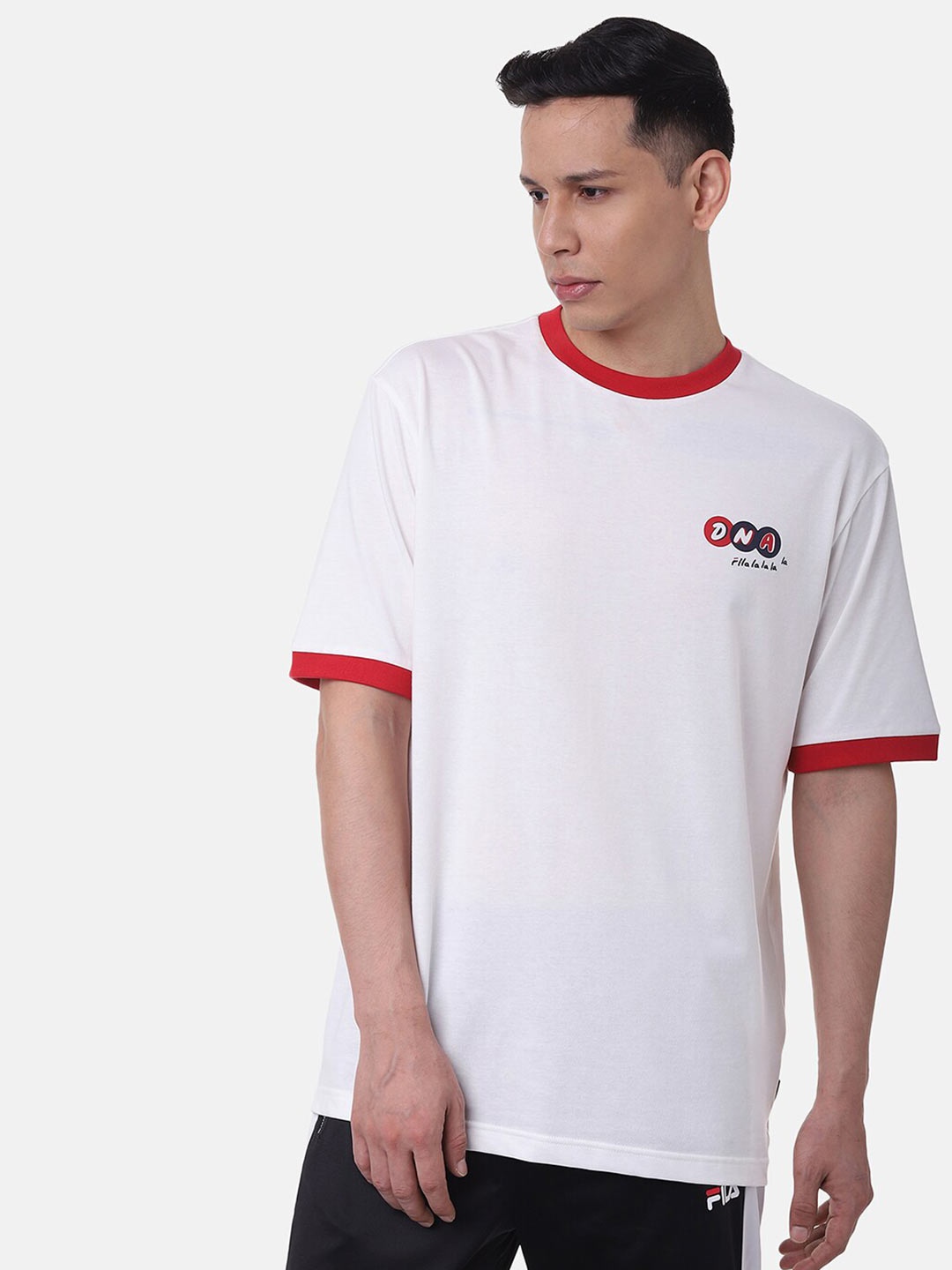 

FILA Men Red & White Round Neck Organic Cotton T-shirt