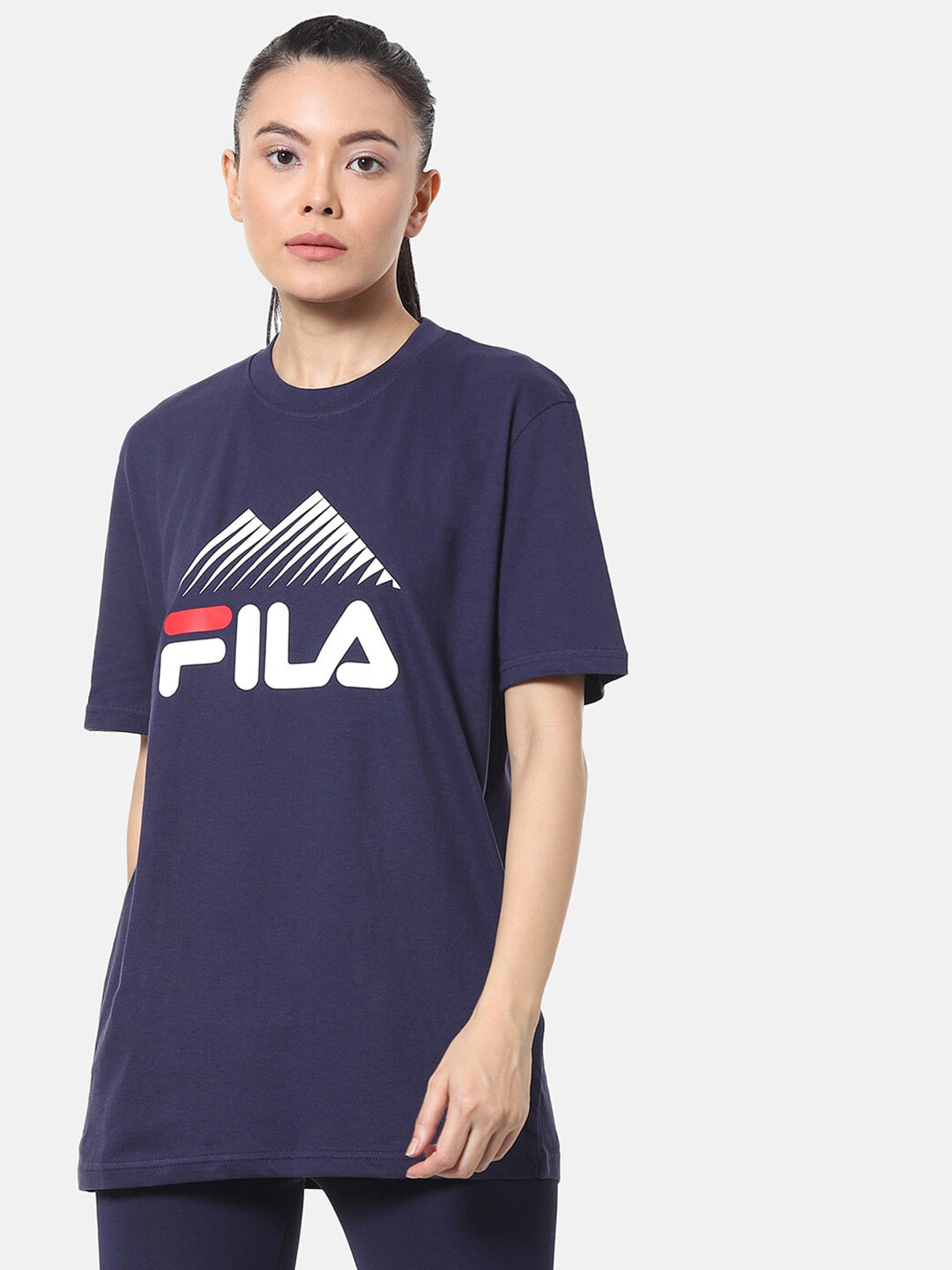 

FILA Women Blue Typography Printed Organic Cotton T-shirt