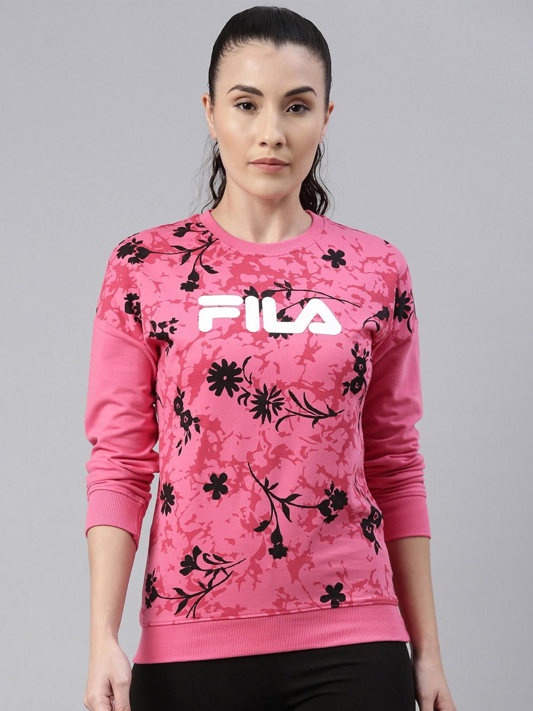 

FILA Women Pink Floral Printed Organic Cotton T-shirt