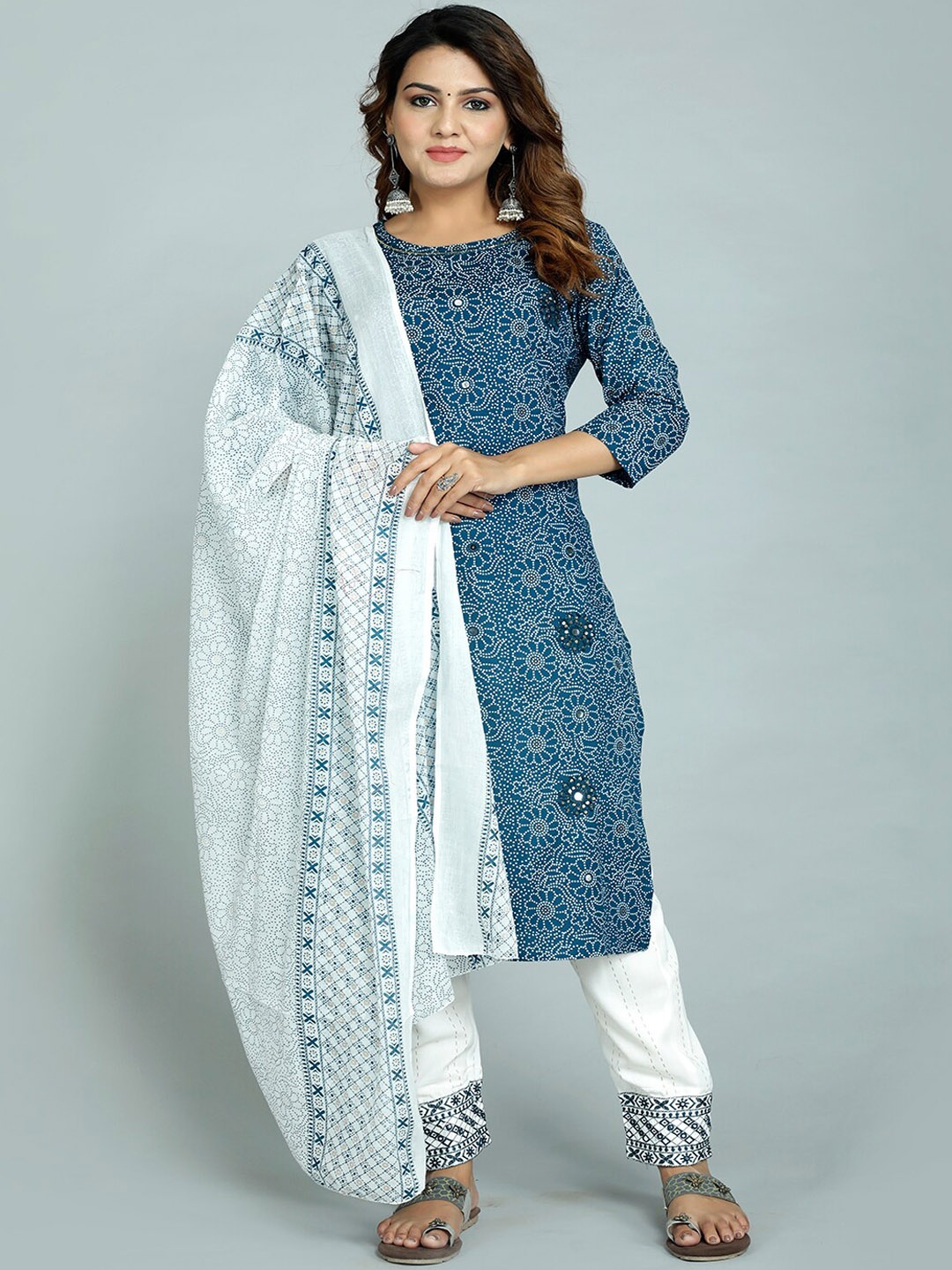 

gvs shoppe Women Blue Ethnic Motifs Mirror Work Kurta with Trousers & Dupatta
