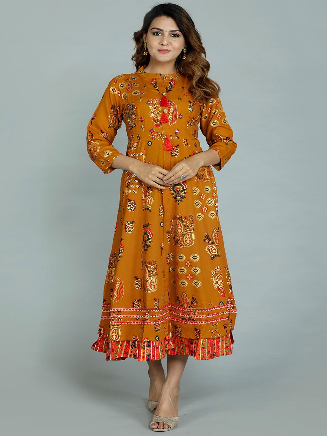 

gvs shoppe Women Mustard Yellow Ethnic Motifs Kurta with Skirt