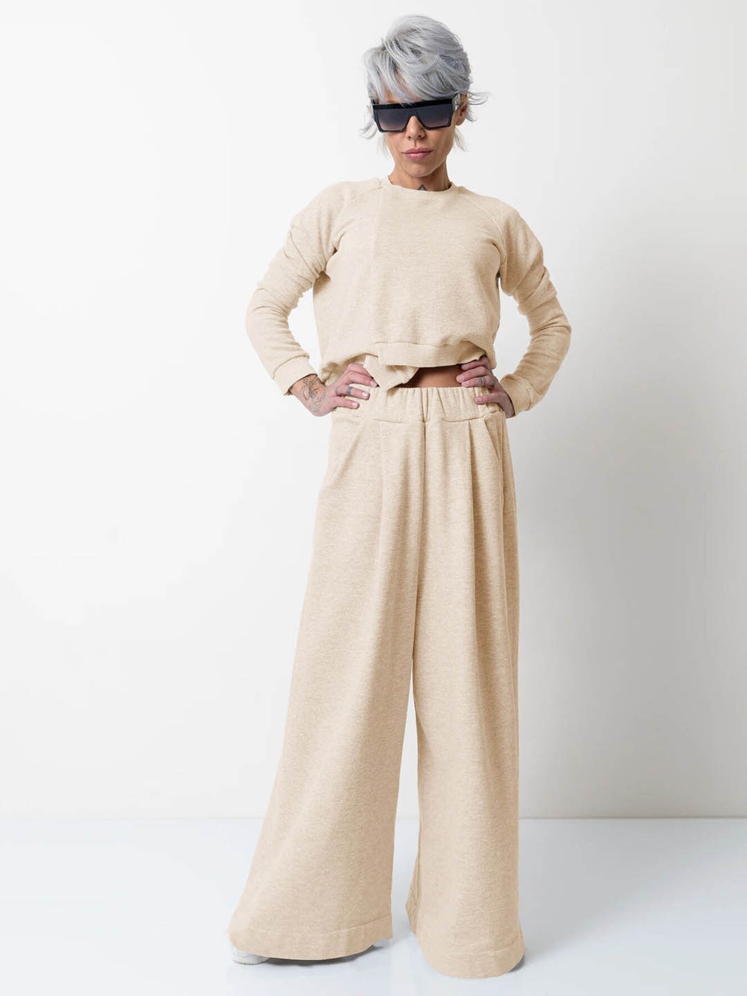 

StyleCast Women Solid T-Shirt & Palazzo Set, Beige