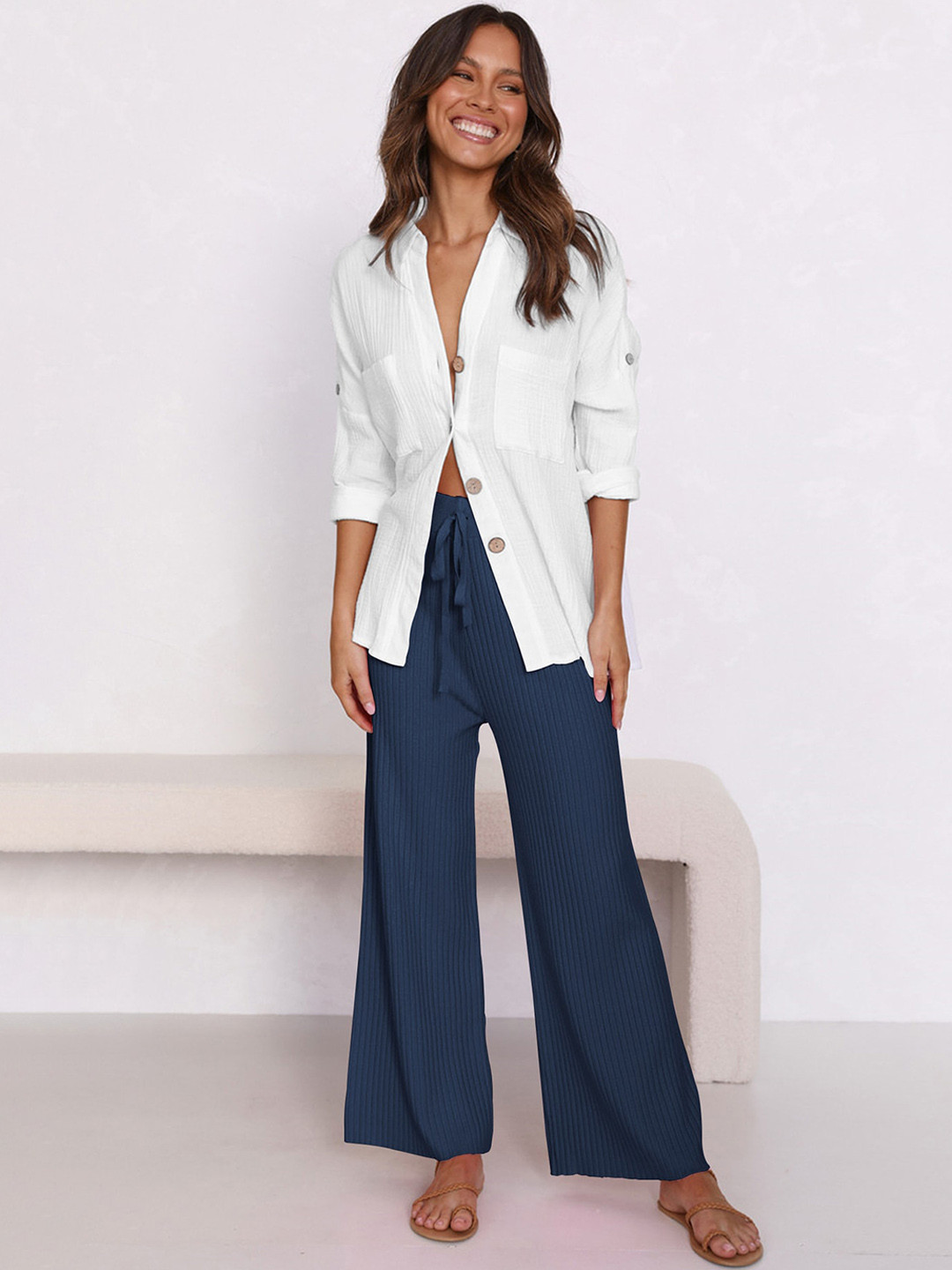 

BoStreet Women Blue Striped Parallel Trousers