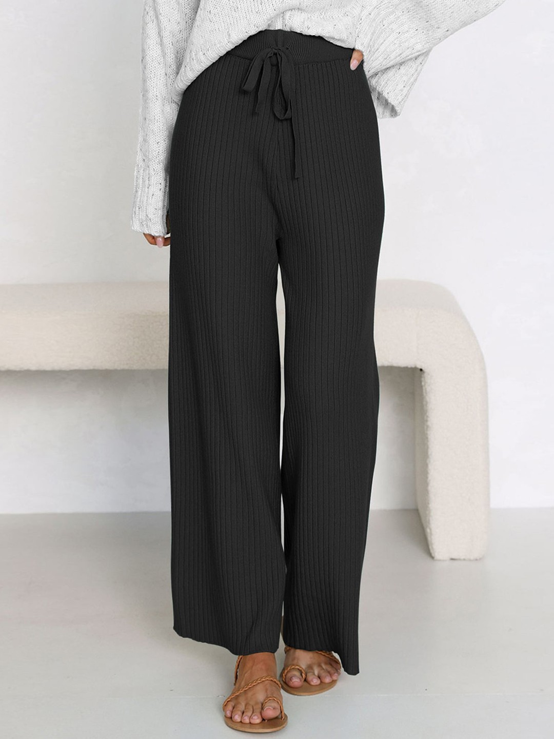 

BoStreet Women Black Striped parallel Trousers
