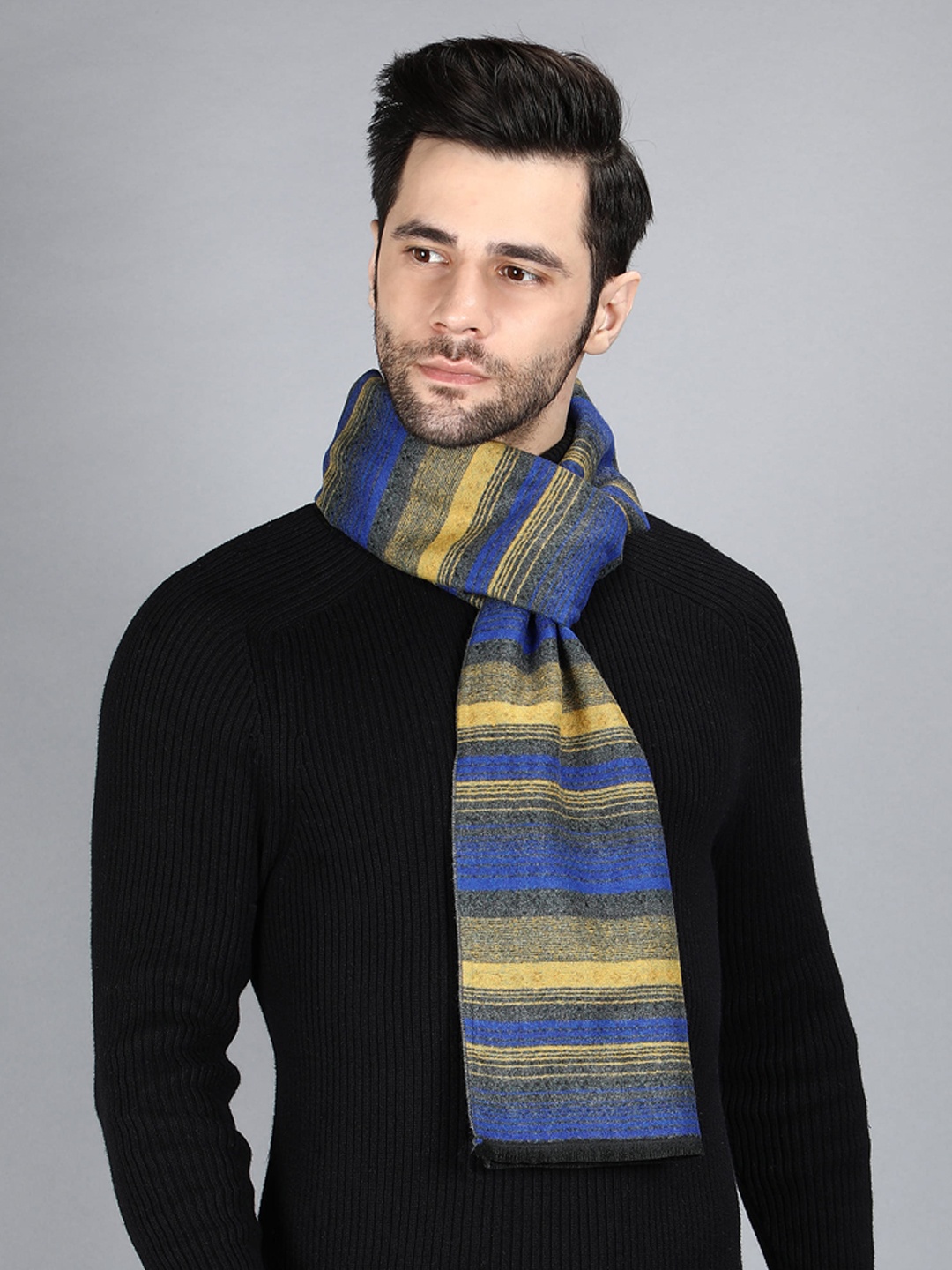 

Alvaro Castagnino Men Blue & Yellow Striped Merino Wool Muffler