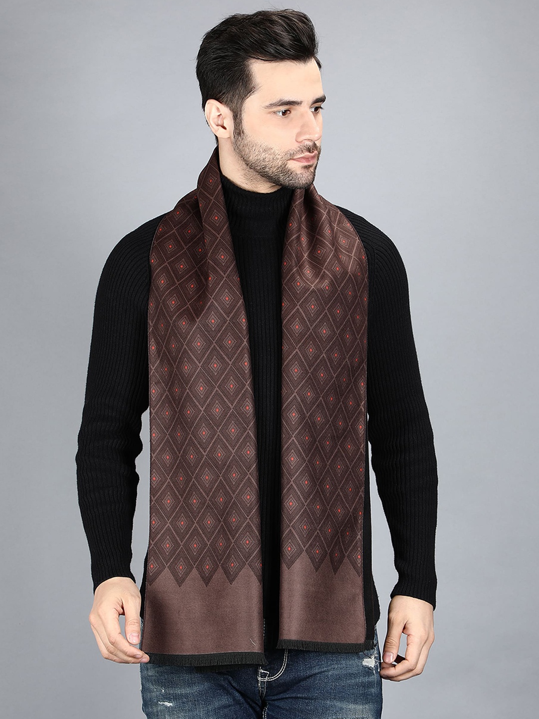 

Alvaro Castagnino Men Brown & Red Printed Merino Wool Muffler