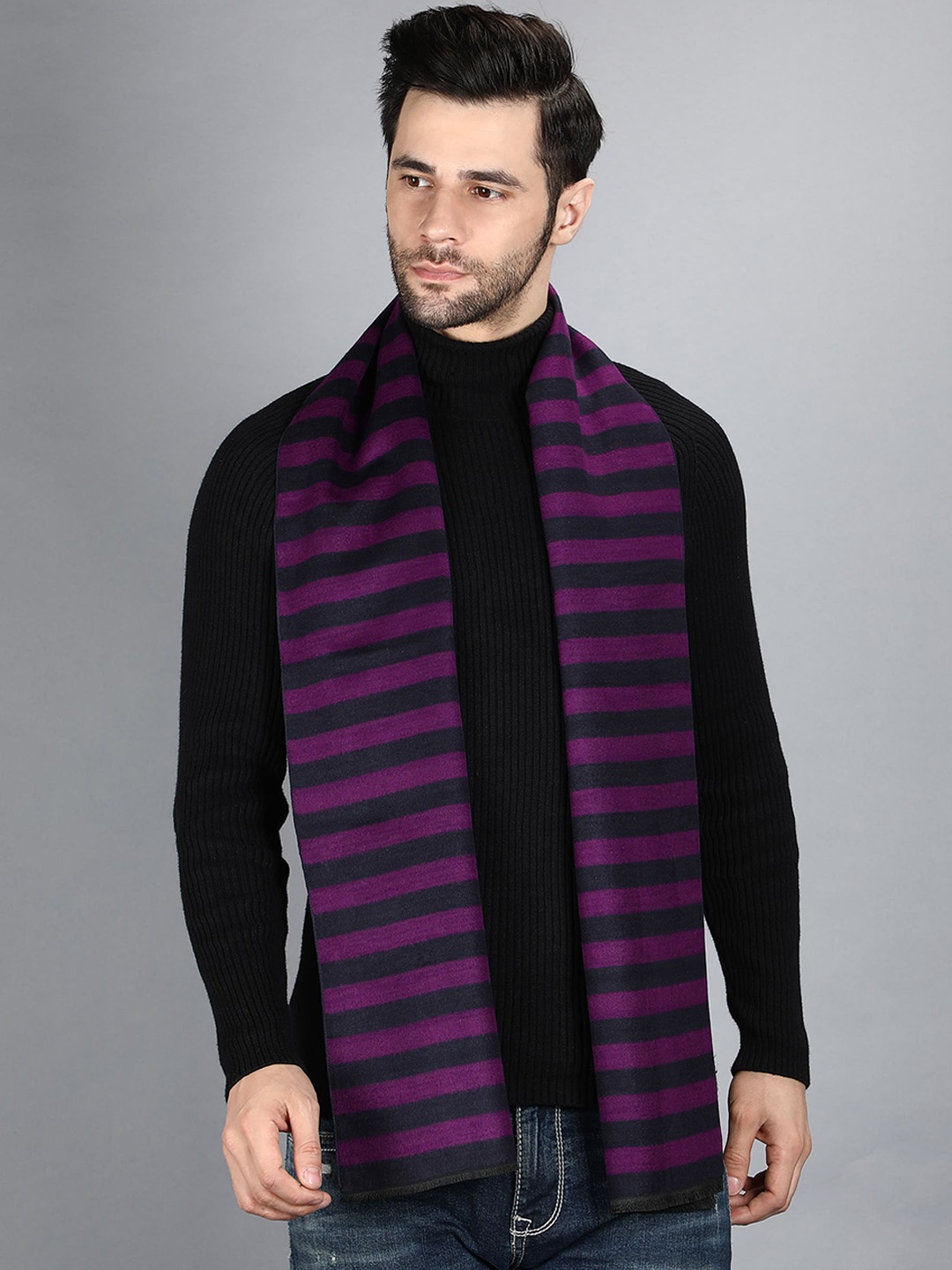 

Alvaro Castagnino Men Purple & Black Striped Merino Wool Muffler
