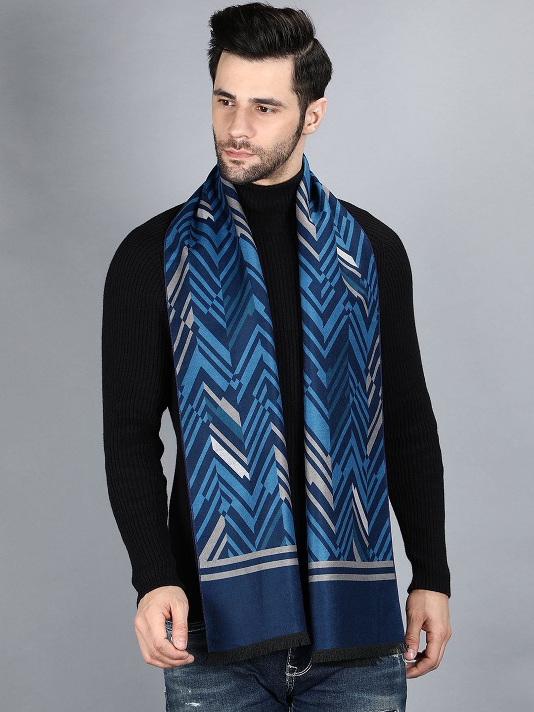 

Alvaro Castagnino Men Blue & Grey Printed Merino Wool Muffler