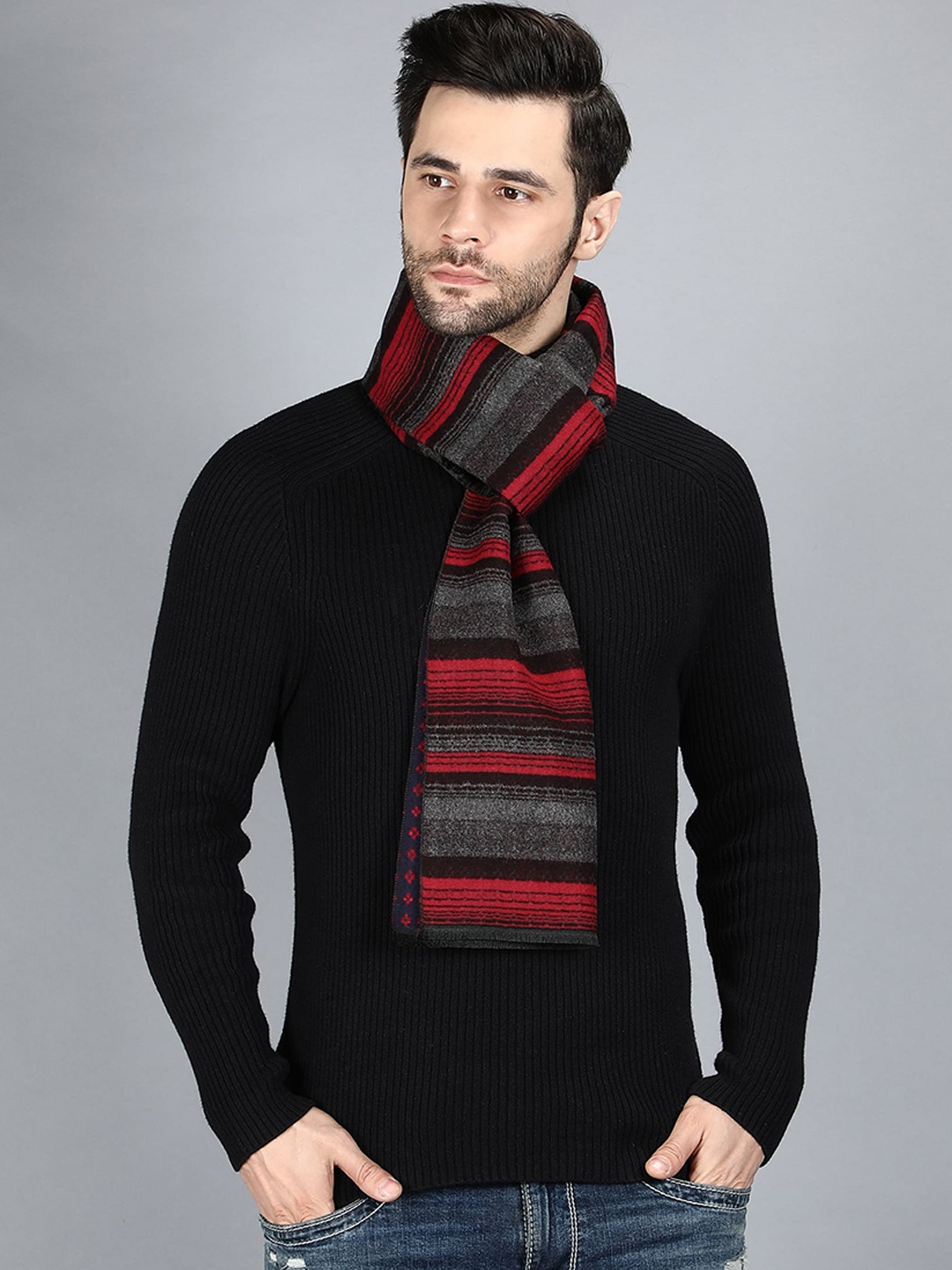 

Alvaro Castagnino Men Red & Black Striped Merino Wool Muffler