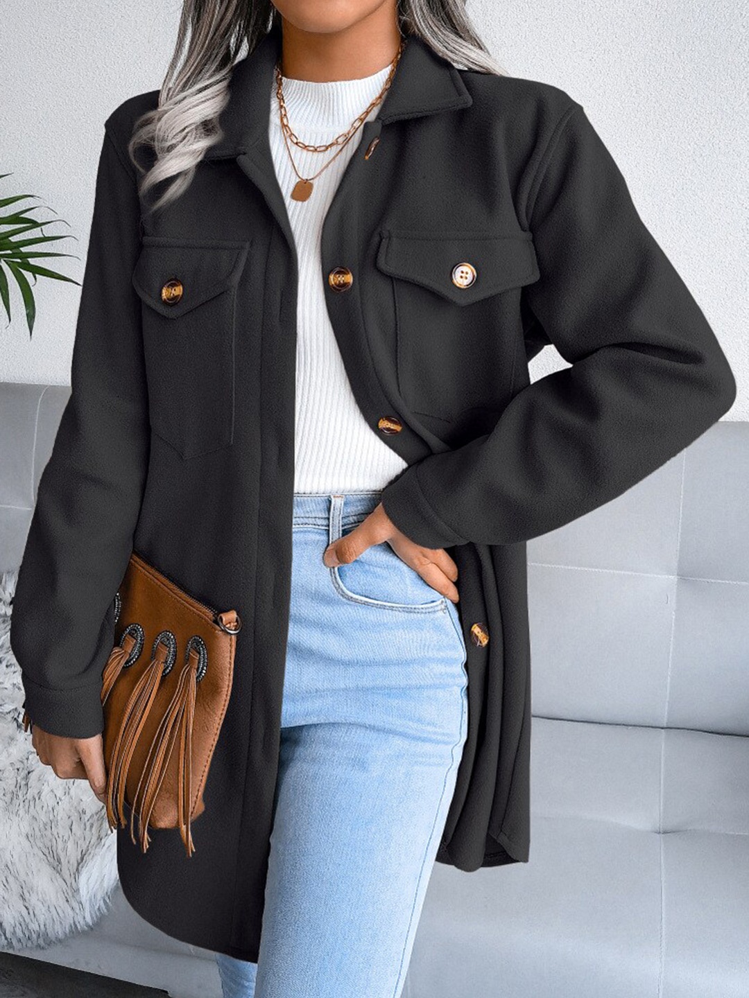

BoStreet Women Black Solid Longline Over Coat
