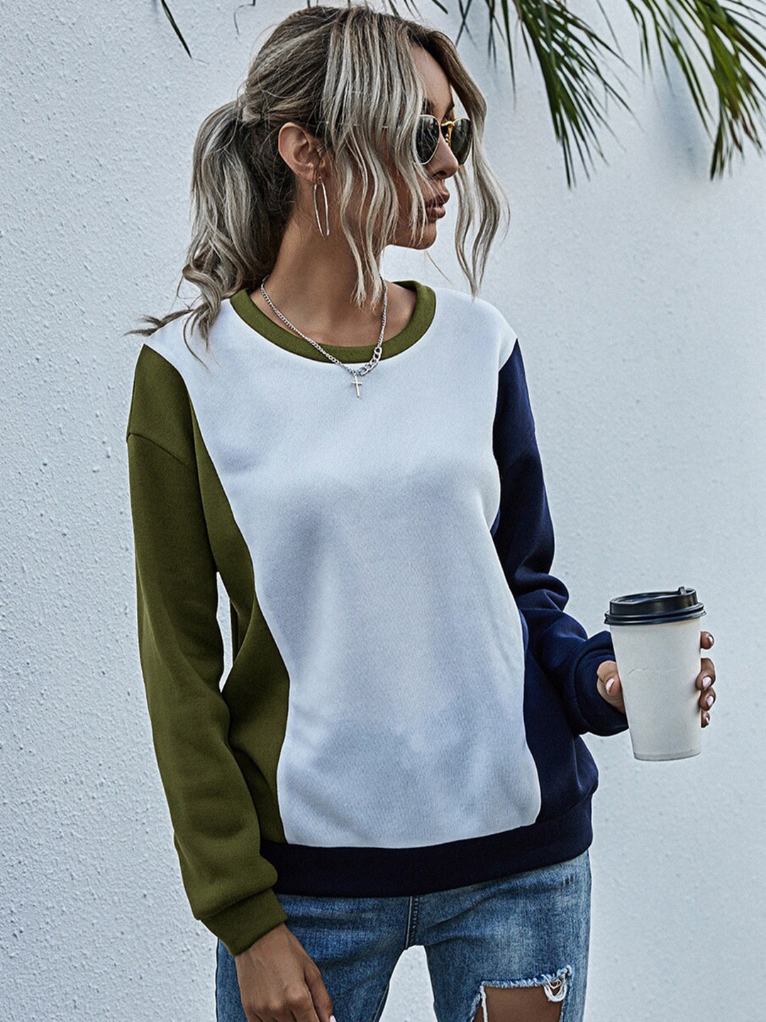 

StyleCast Women Olive Green Colourblocked Sweatshirt