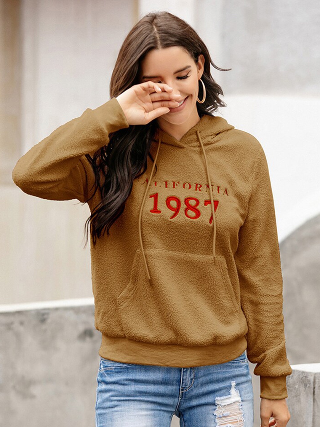 

StyleCast Printed Hooded Sweatshirt, Brown
