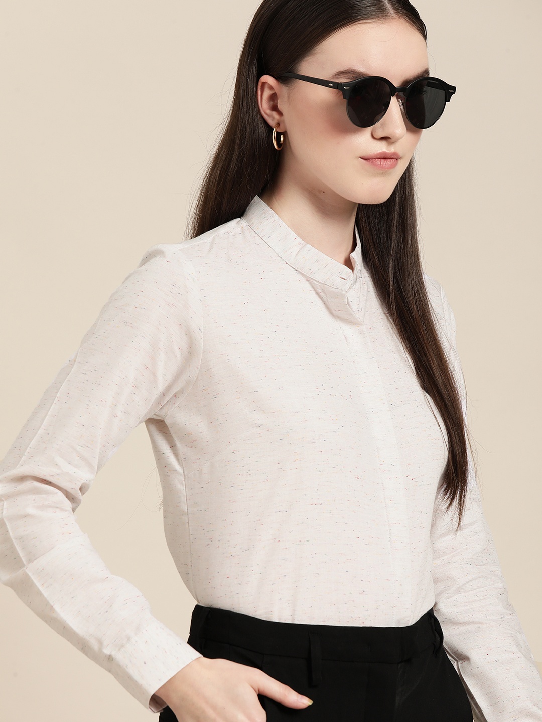 

Hancock Women Beige Relaxed Cotton Formal Shirt