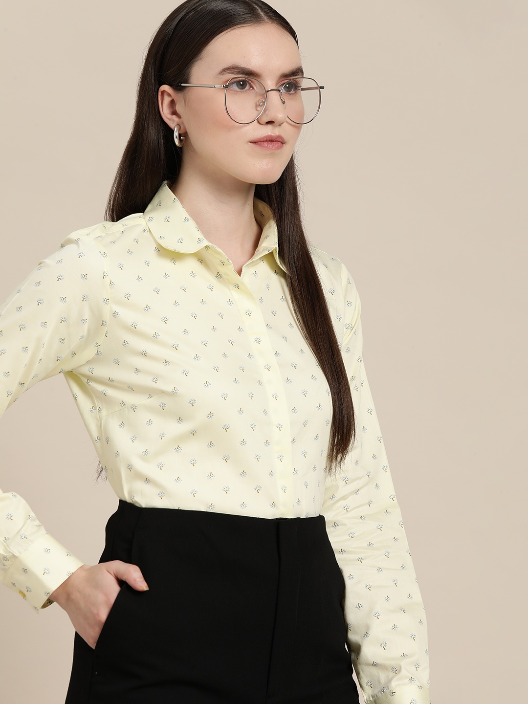 

Hancock Women Yellow Relaxed Printed Satin Formal Shirt