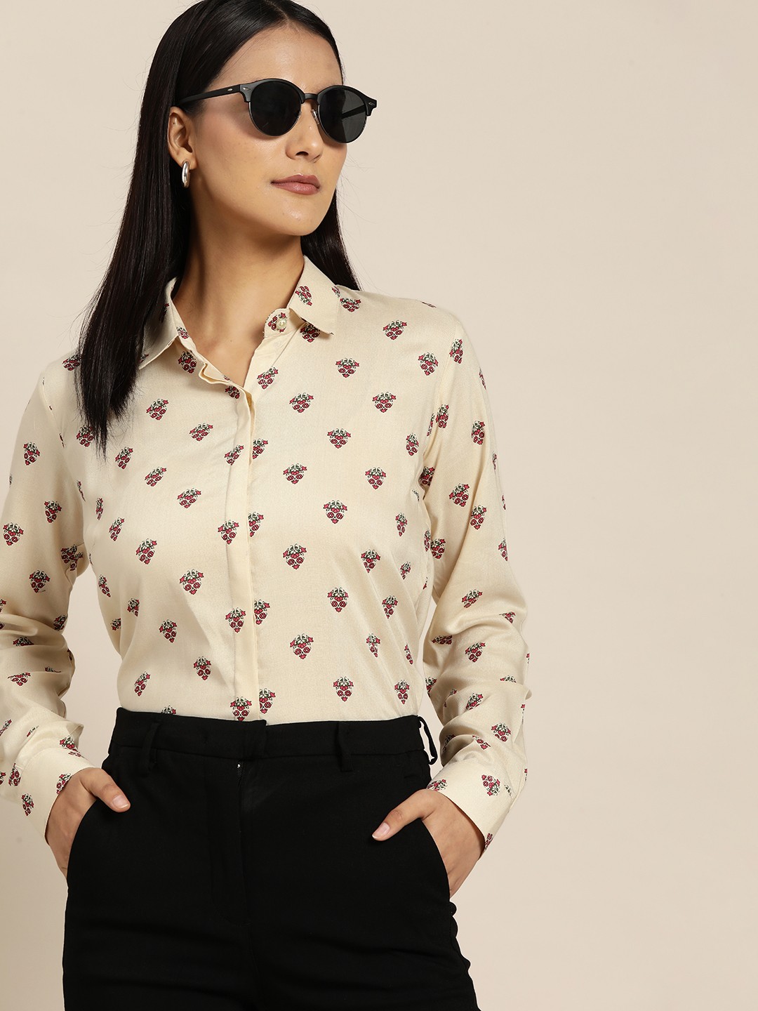 

Hancock Beige & Red Floral Print Regular Fit Formal Shirt