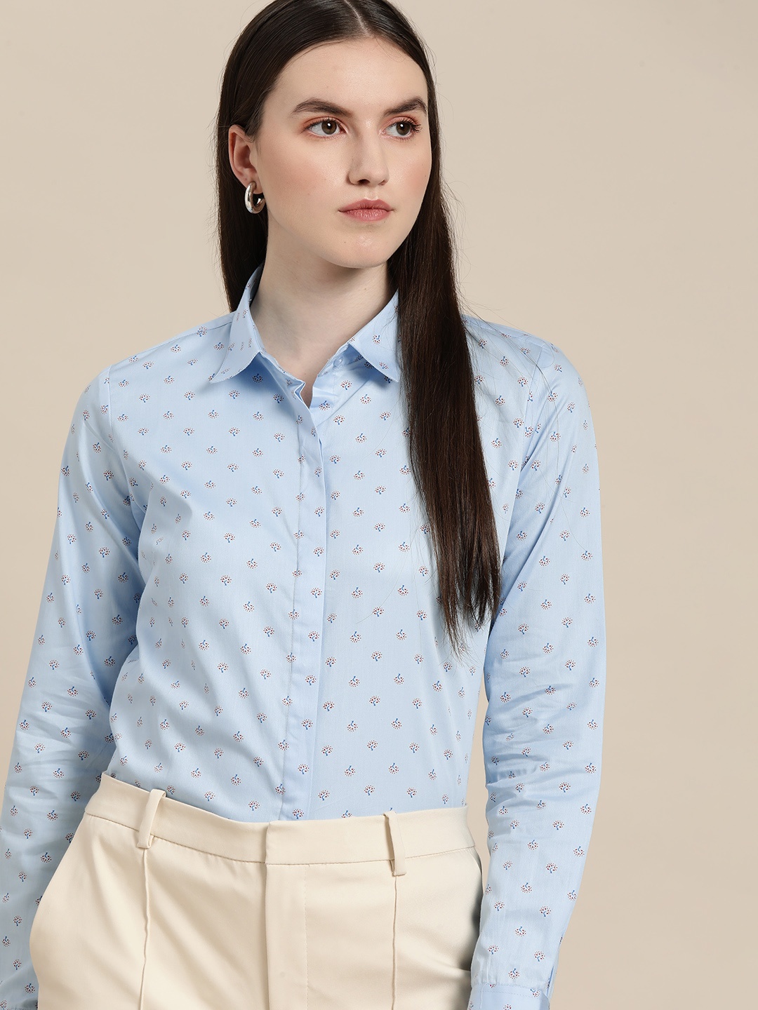 

Hancock Blue Satin Ethnic Motifs Print Regular Fit Formal Shirt