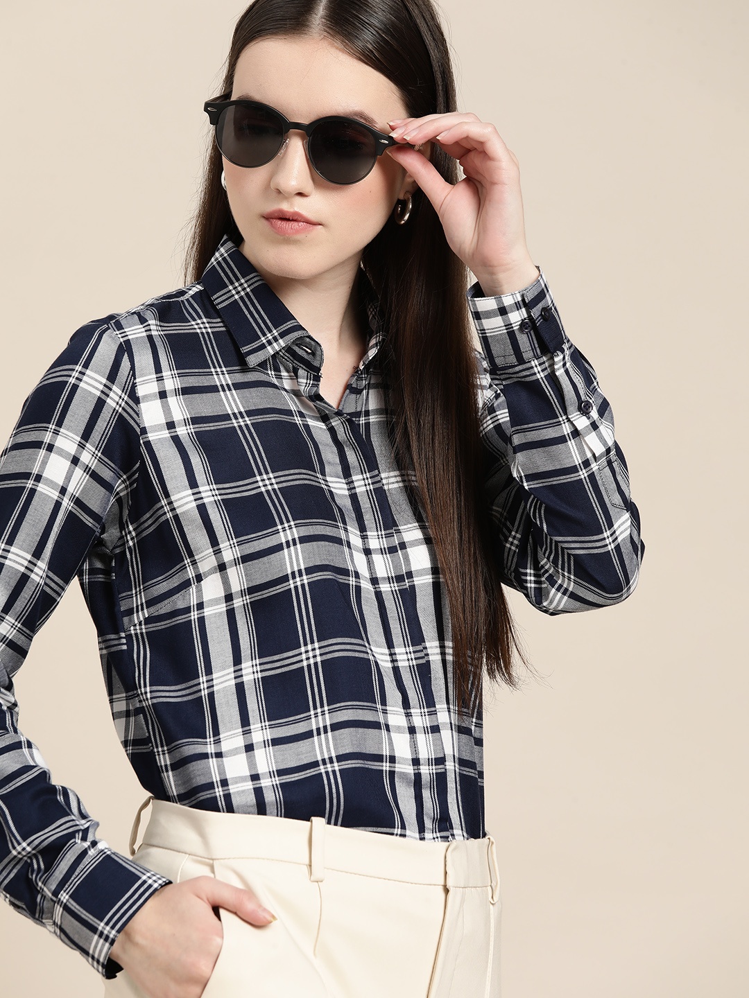 

Hancock Navy Blue Tartan Checked Formal Shirt