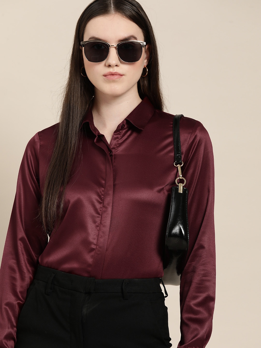 

Hancock Women Maroon Club Satin Formal Shirt