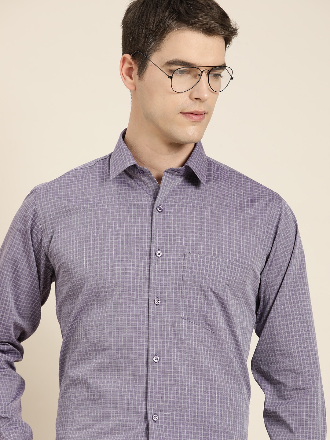 

Hancock Micro Checked Cotton Modern Slim Fit Formal Shirt, Purple