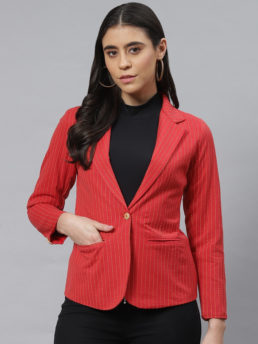 

Cottinfab Red Striped Pure Cotton Blazer