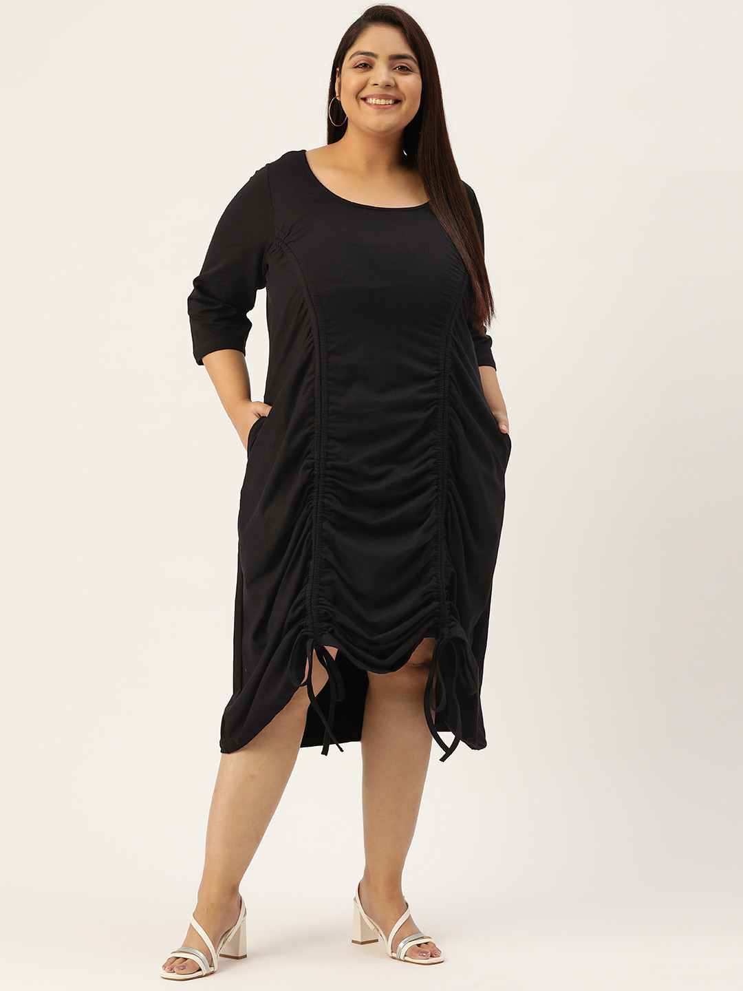 

theRebelinme Plus Size Ruched A-Line Midi Dress, Black