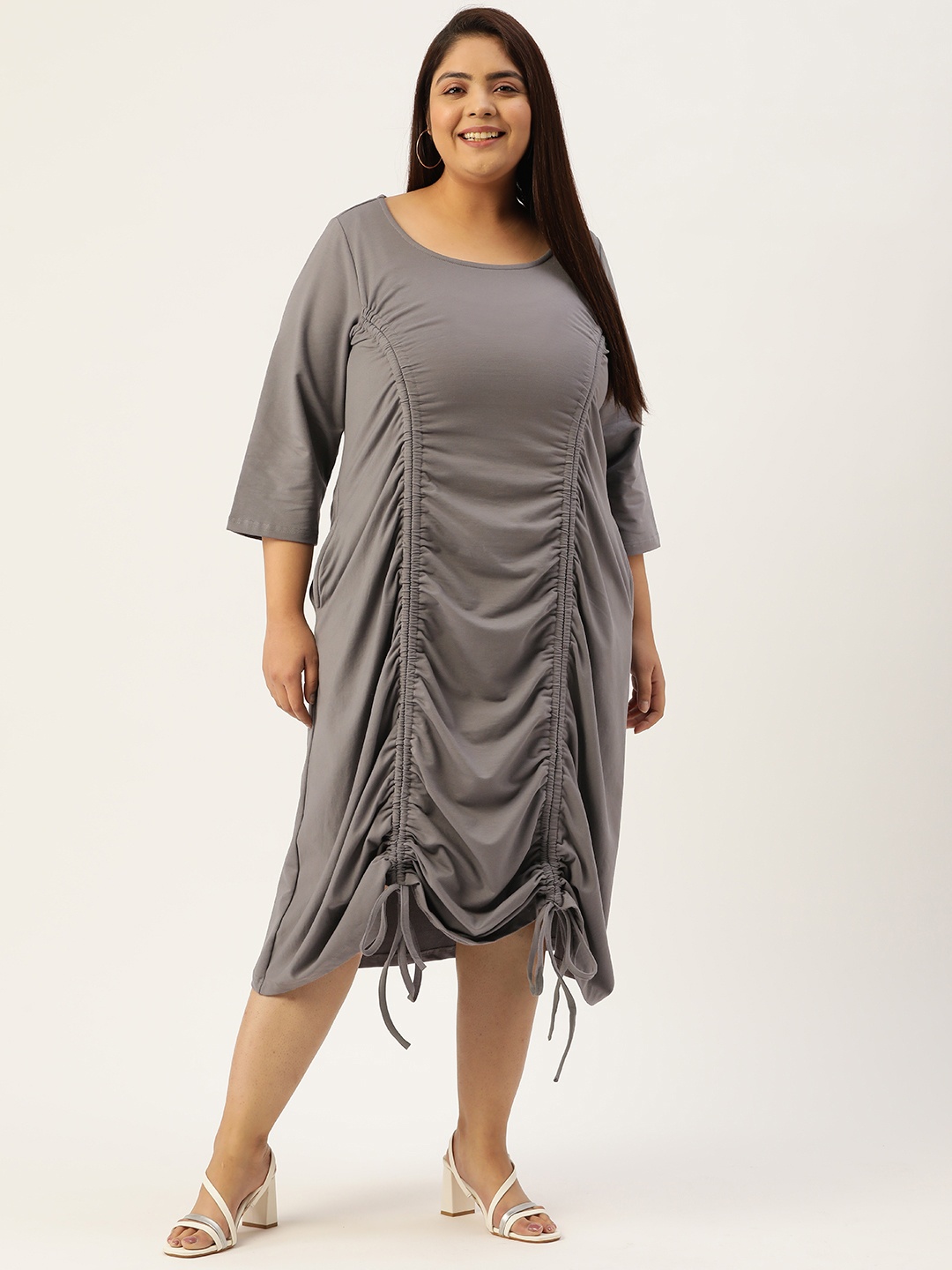 

theRebelinme Plus Size Ruched A-Line Midi Dress, Grey