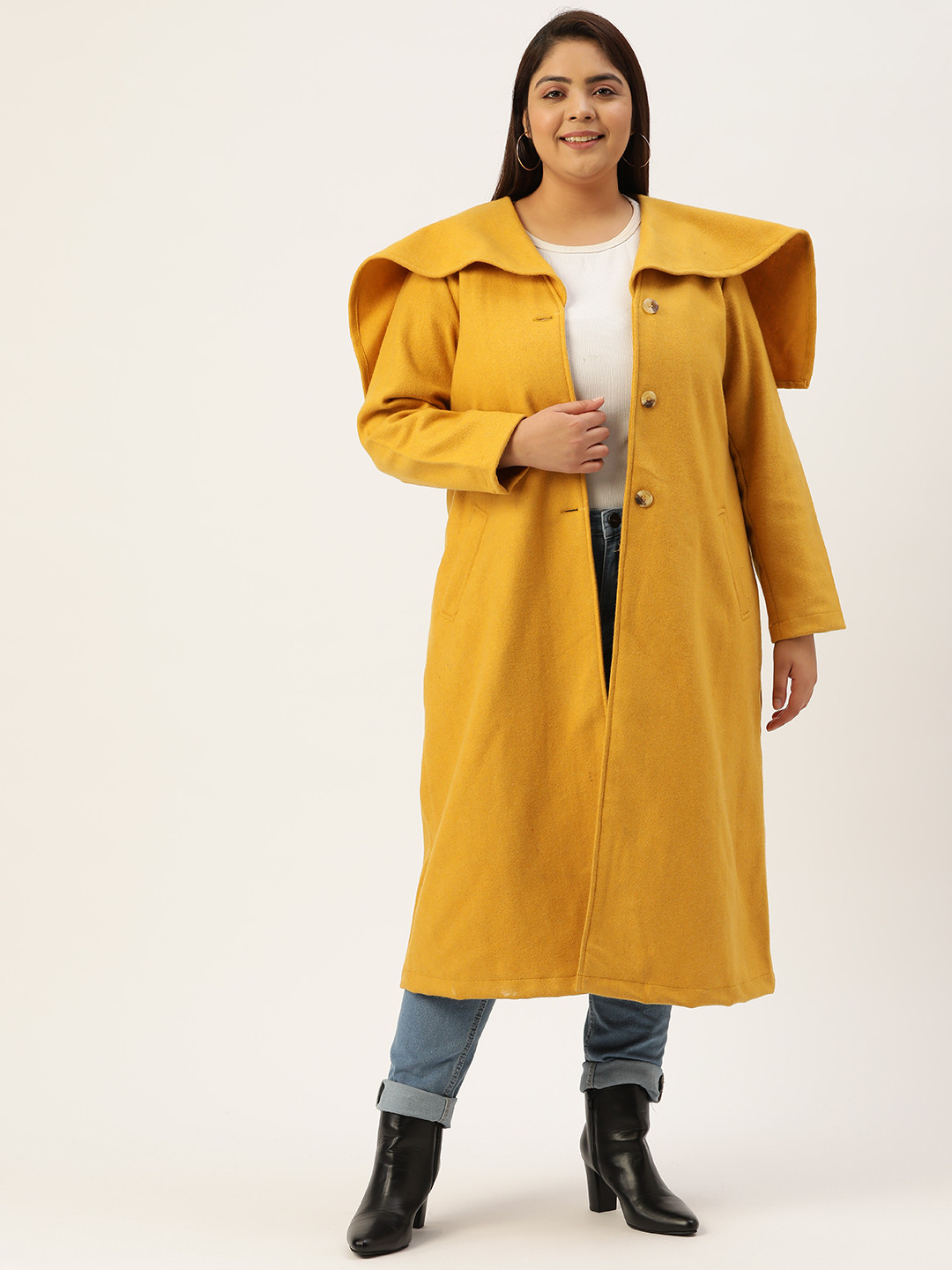 

theRebelinme Women Plus Size Regular Fit Overcoat, Yellow