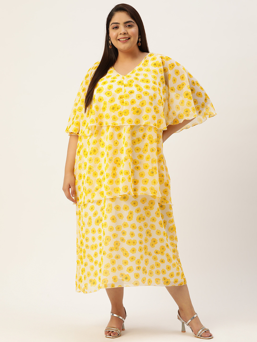 

theRebelinme Plus Size Floral Layered Maxi Dress, Yellow