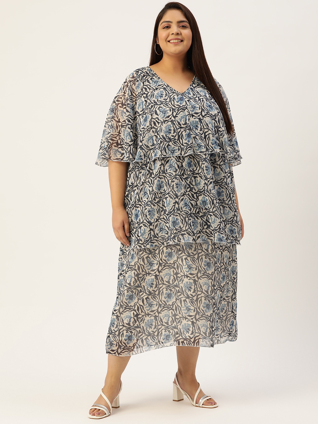 

theRebelinme Floral Printed Layered Maxi Dress, Blue