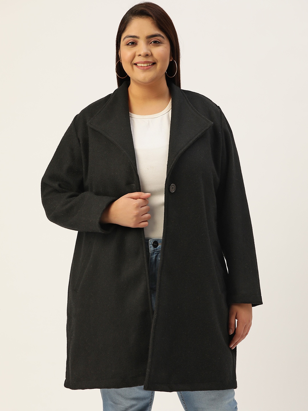 

theRebelinme Women Plus Size Regular Fit Overcoat, Black