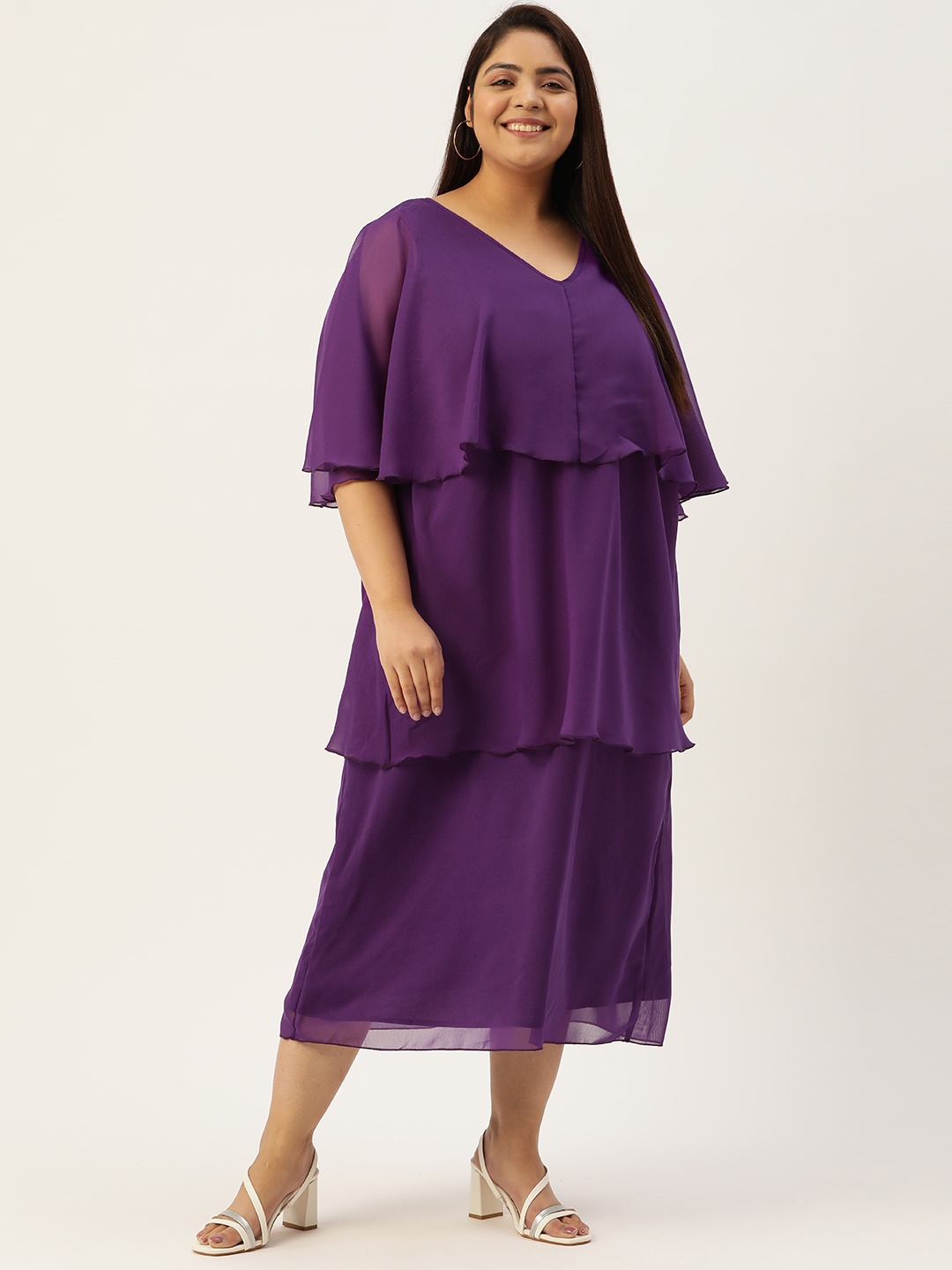 

theRebelinme Plus Size Solid Layered Maxi Dress, Purple