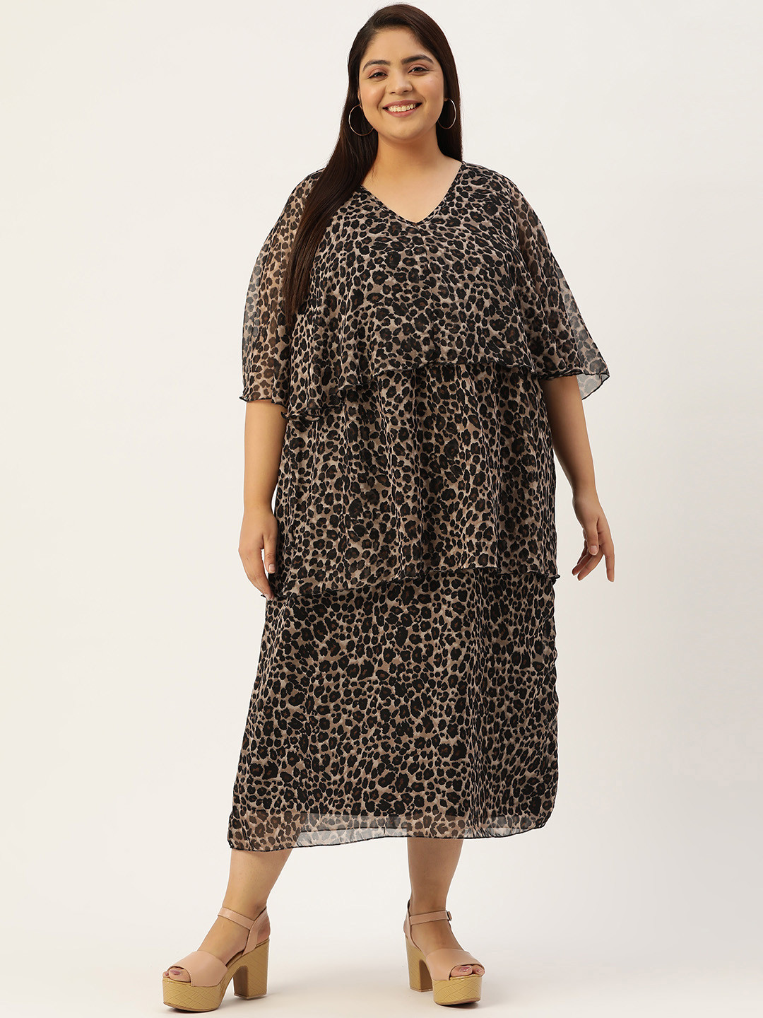 

theRebelinme Plus Size Animal Printed Layered Maxi Dress, Brown