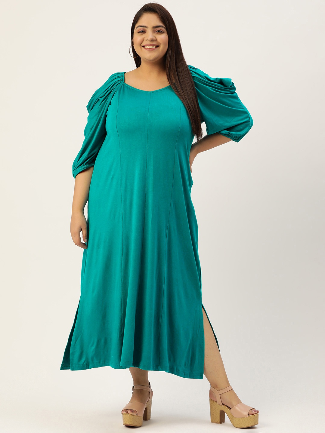 

theRebelinme Plus Size Solid Sweetheart Neck Maxi Dress, Turquoise blue