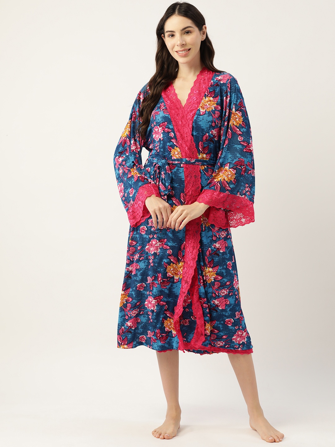 

Ms Lingies Blue & Red Modal Printed Baby Doll with Robe