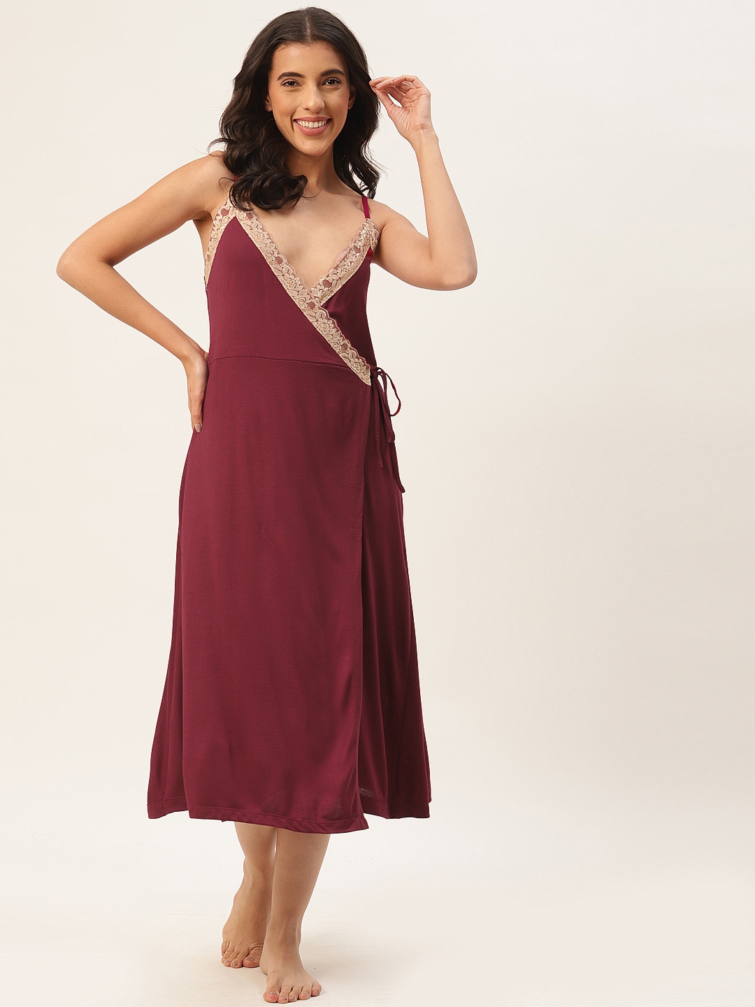 

Ms Lingies Maroon & Beige Modal Baby Doll