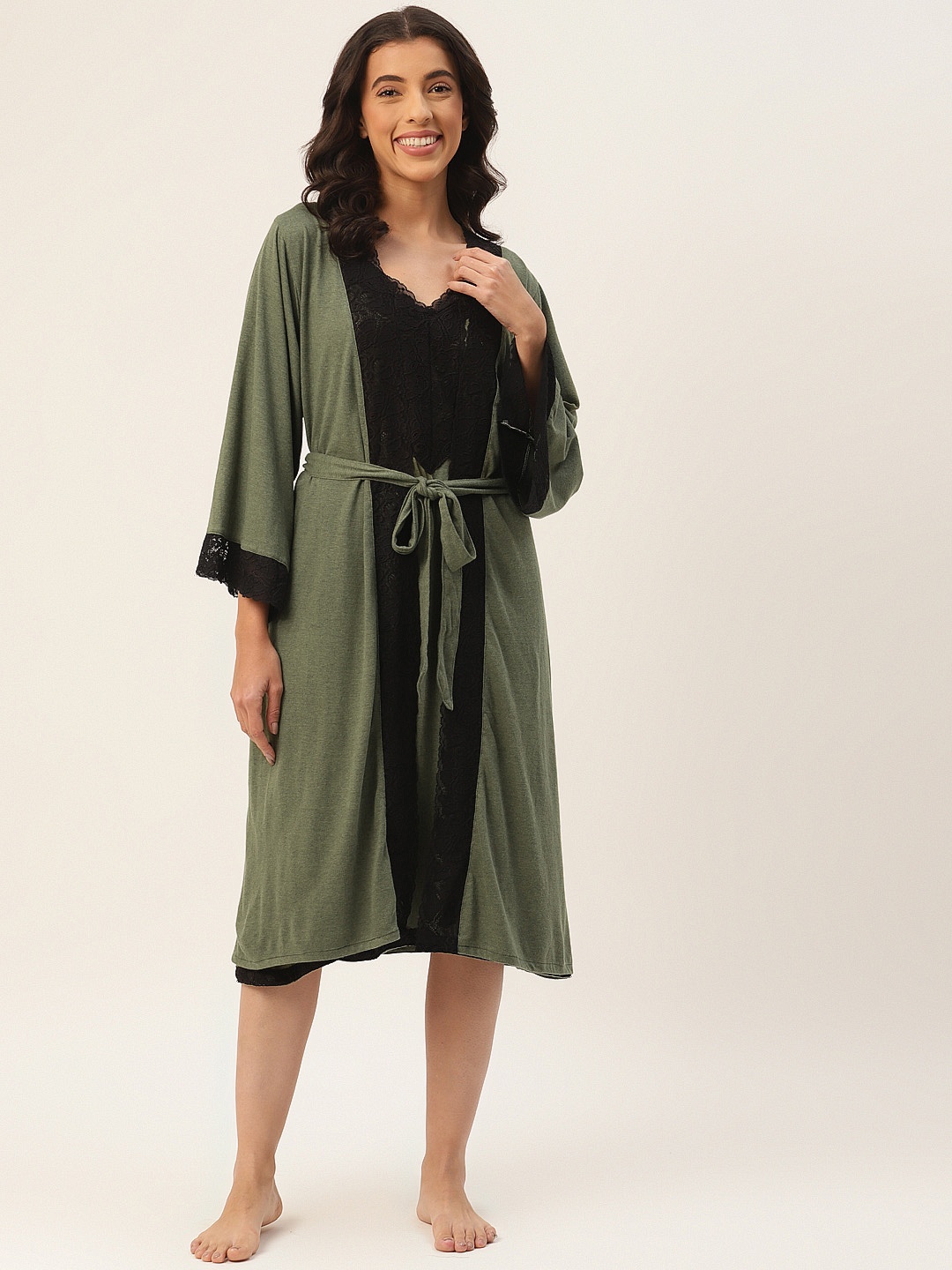 

Ms Lingies Green & Black Modal Baby Doll with Robe