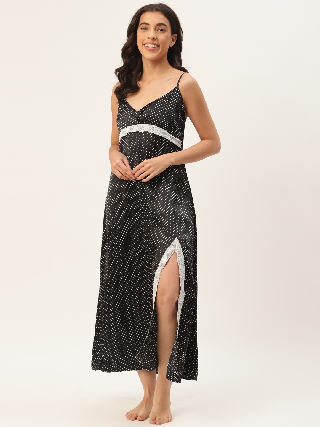 

Ms Lingies Black & White Satin Printed Baby Doll