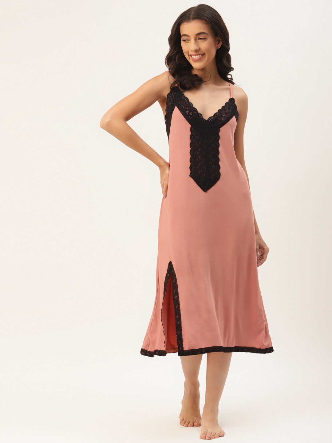

Ms Lingies Peach-Coloured & Black Modal Baby Doll