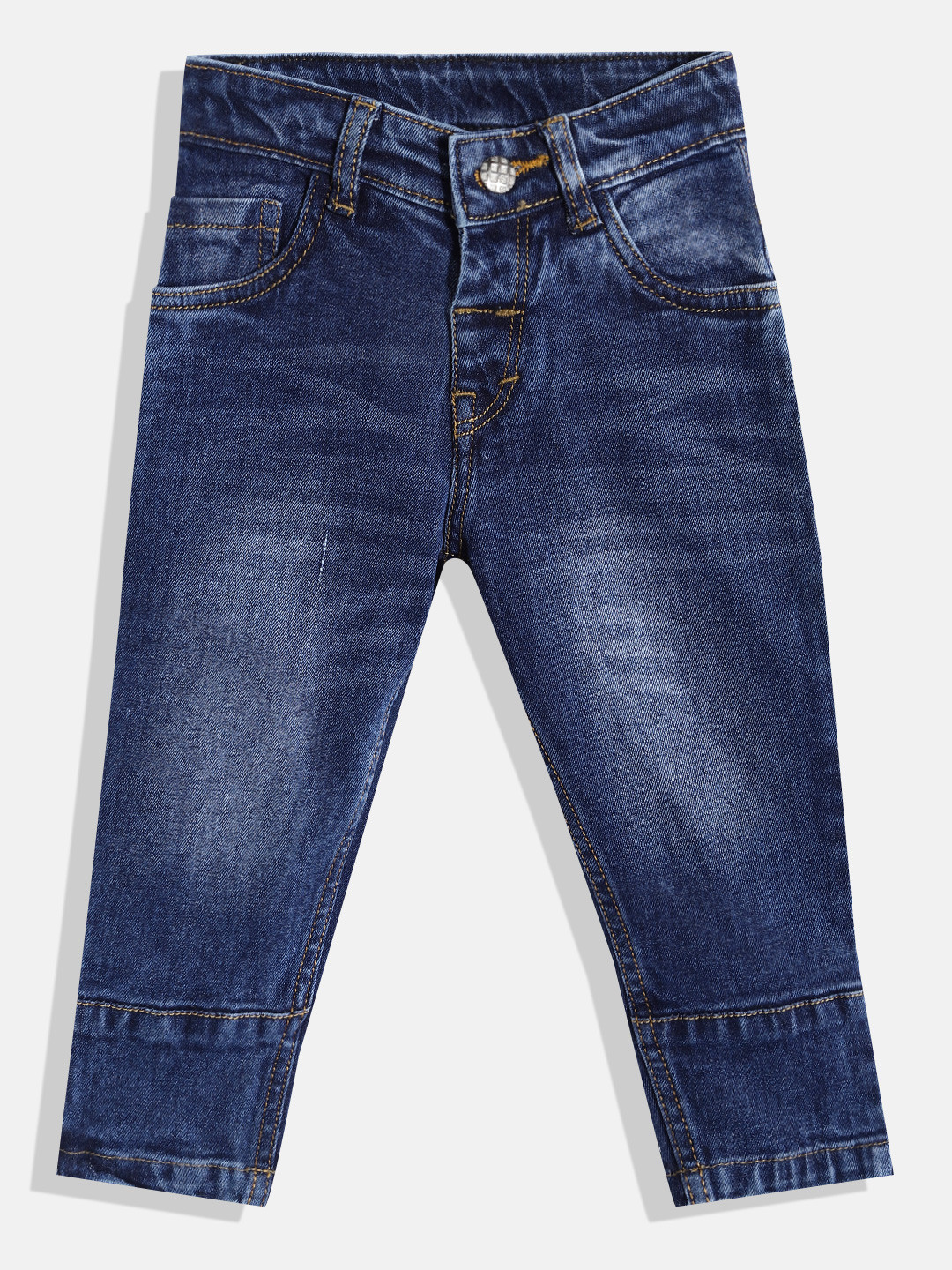 

HERE&NOW Boys Pure Cotton Slim Fit Light Fade Applique Jeans, Navy blue