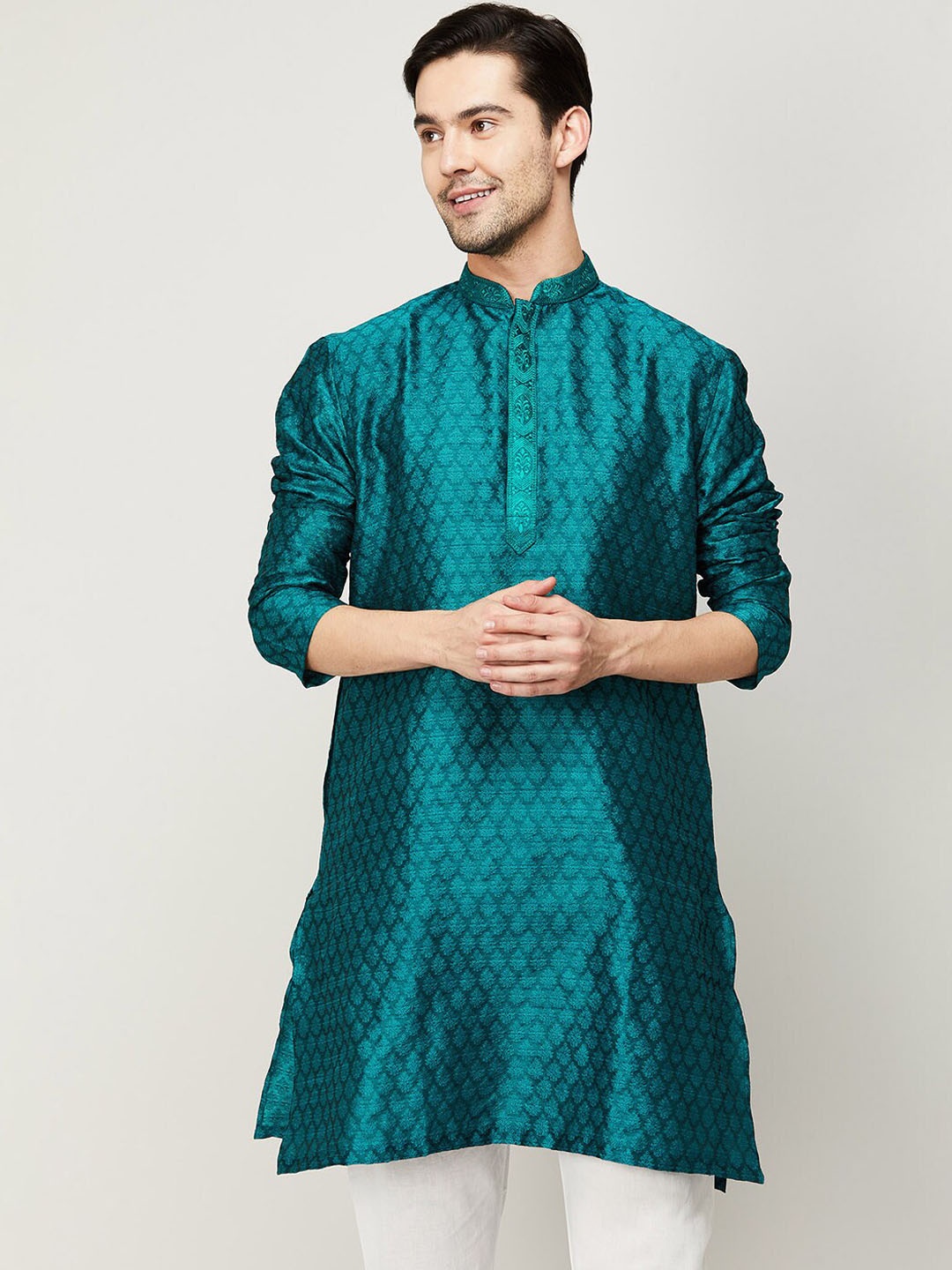 

Melange by Lifestyle Men Green Woven Design Kurta with Pyjamas