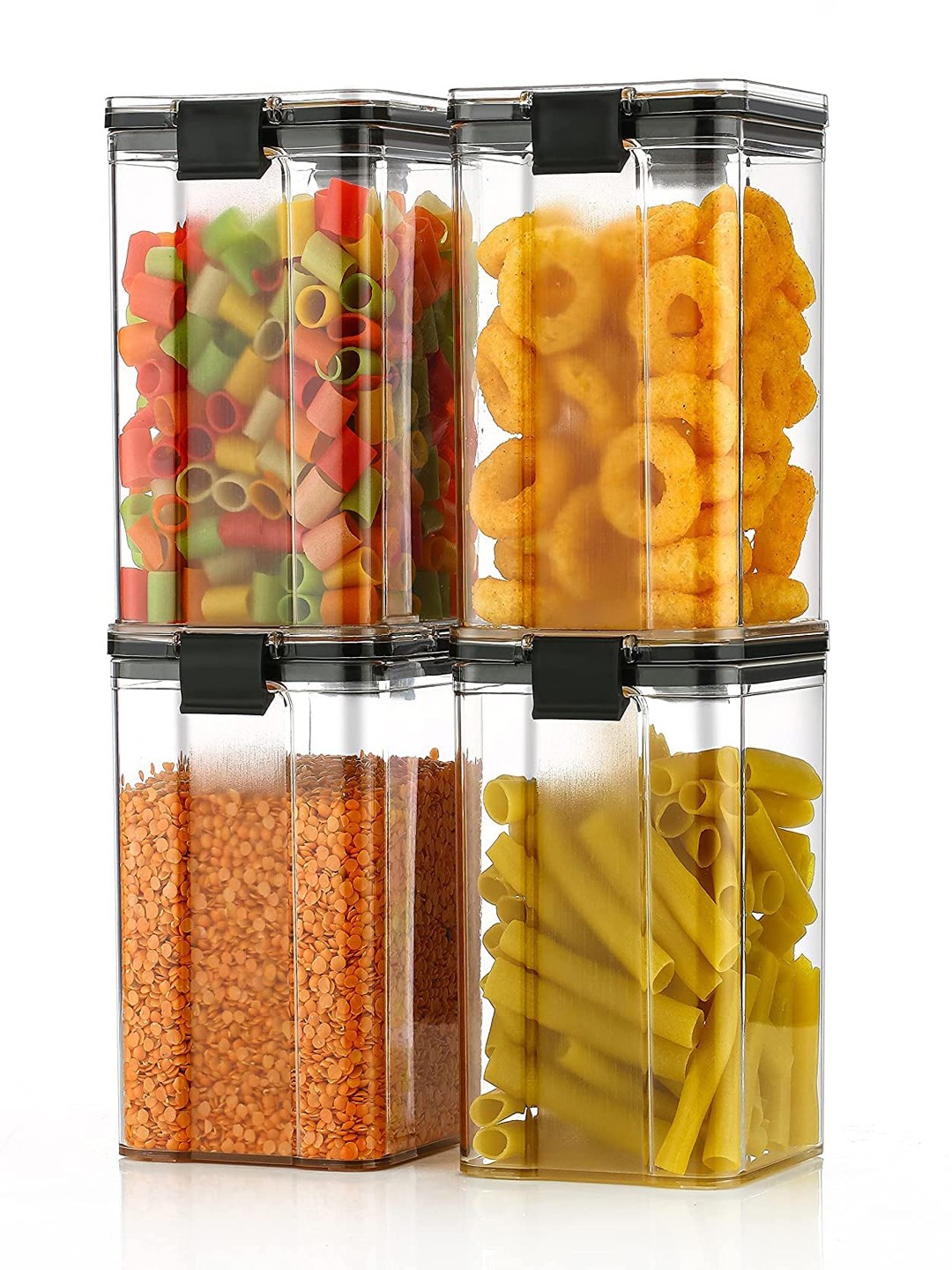 

DALUCI Transparent Set of 4 Solid Plastic Square Air Tight Container 1.1L Each