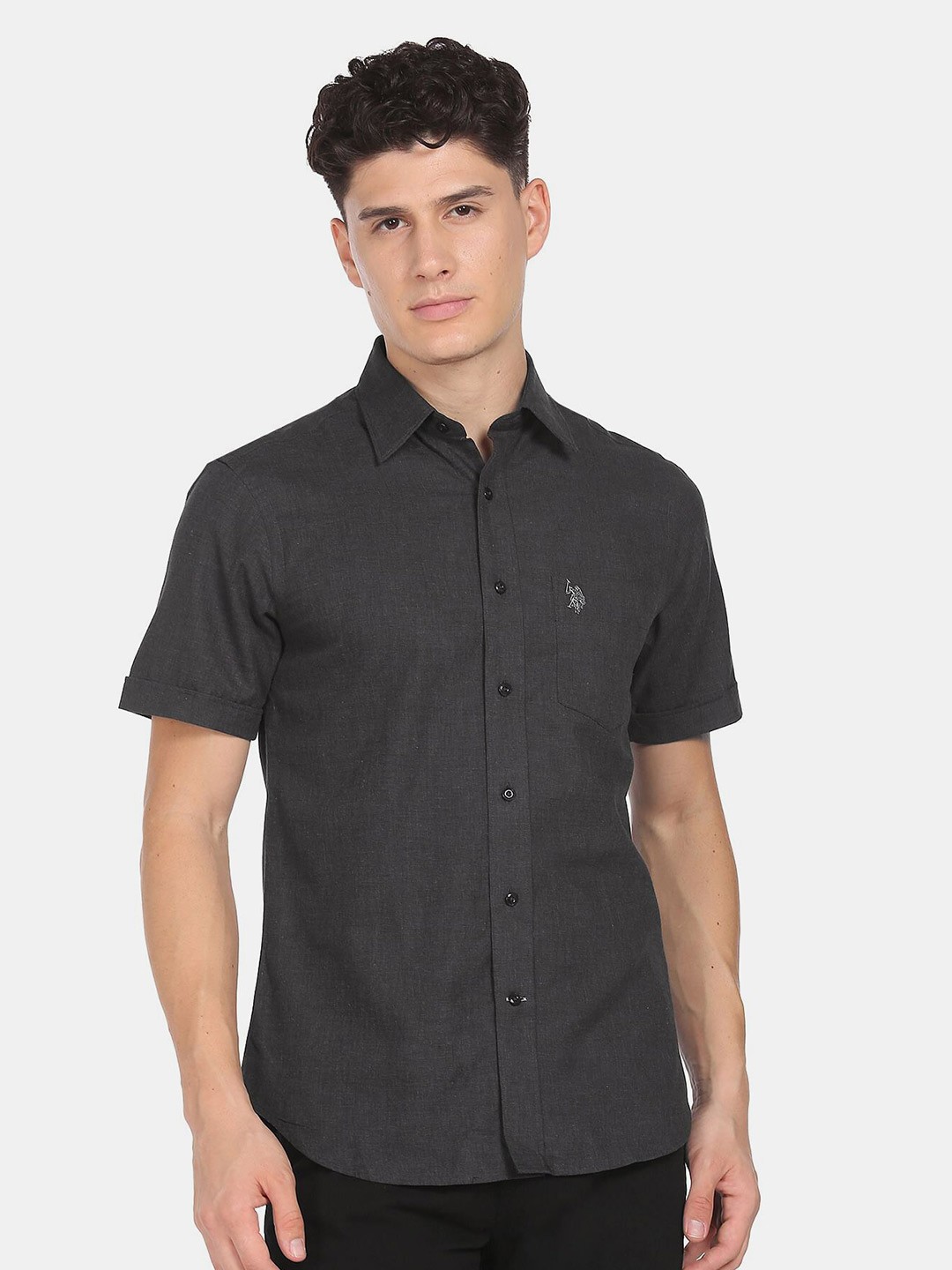 

U.S. Polo Assn. Denim Co. Men Black Solid Pure Cotton Casual Shirt