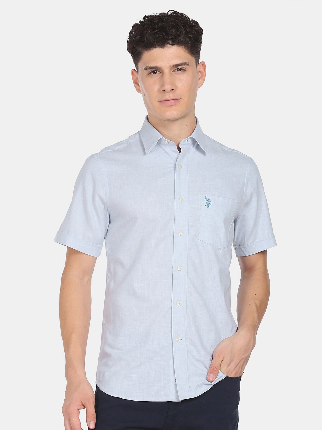 

U.S. Polo Assn. Denim Co. Men Blue Solid Pure Cotton Casual Shirt