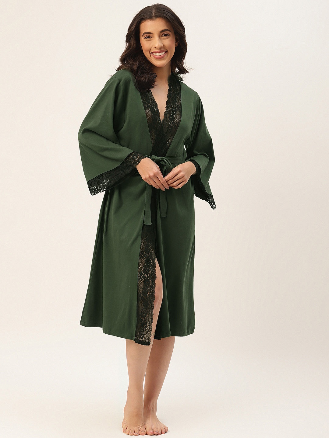 

Ms.Lingies Women Maxi Robe With Lace Detail, Green